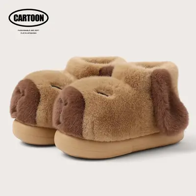 Women Winter Thick Cotton Slippers Brown