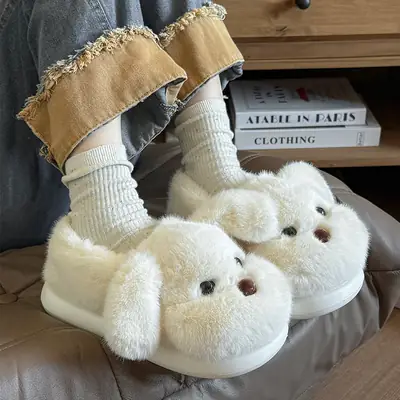 2025 Cartoon Cute Little Milk Dog Cotton Slippers Women's Bag Heel Cotton Shoes