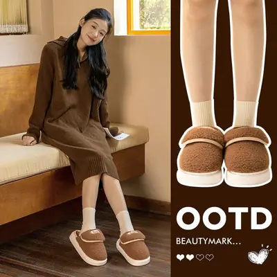2025 Winter Closed-Toe Cotton Slippers for Men Women