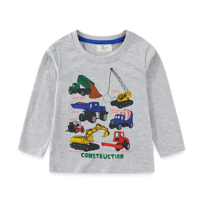 Kids Construction T-Shirt Grey Long Sleeve Baby Boy