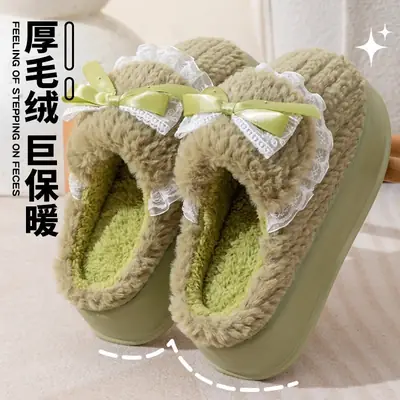 Thick-Soled Cotton Slippers for Women, Autumn and Winter 2025 New Indoor Home Warm Plus Plush Fur Heightening Anti-Slip Slippers