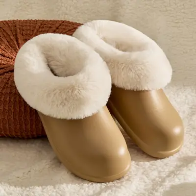 Waterproof Cotton Slippers Autumn and Winter Women's Home Indoor Plush Warm Thick-Soled Non-Slip Eva Removable Cotton Slippers for Men's Outer Wear