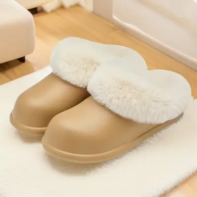 Women Waterproof Cotton Slippers Autumn Winter Warm Thick-Soled