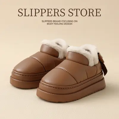 Women's Winter Plush Snow Boots with Heel
