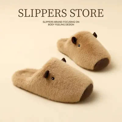 Kapibala Cartoon Cotton Slippers Women's Winter New Baotou Indoor Cute Home Use Couple Cotton Slippers Men's Wholesale