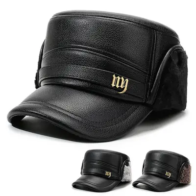 Men Winter Warm Flat Cap with Fur Trim