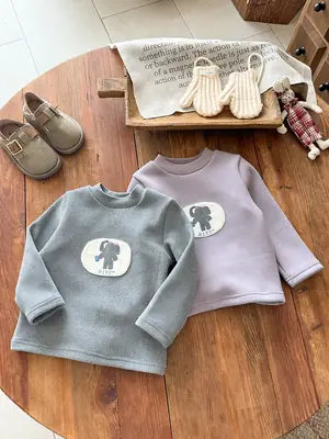 Infant Silk Top Winter Cartoon Long-Sleeved T-Shirt Boy's Velvet Bottoming Shirt