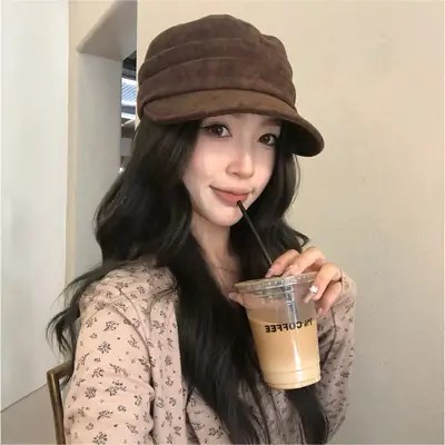 Women Suede Flat Cap Autumn Winter Japanese Retro