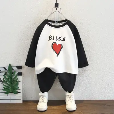 Boys Long Sleeve T-Shirt White Black Heart Print