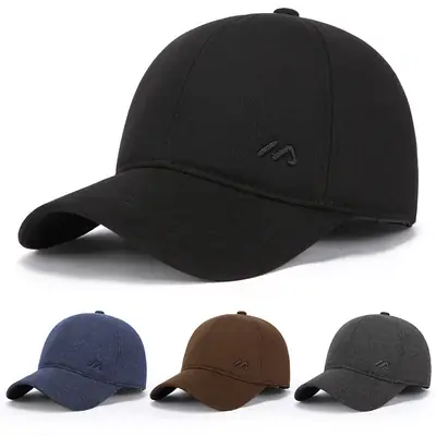 Winter Men's Black Wool Cap with Ear Protection