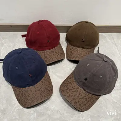 Korean Leopard Print Cap for Men Women Maroon