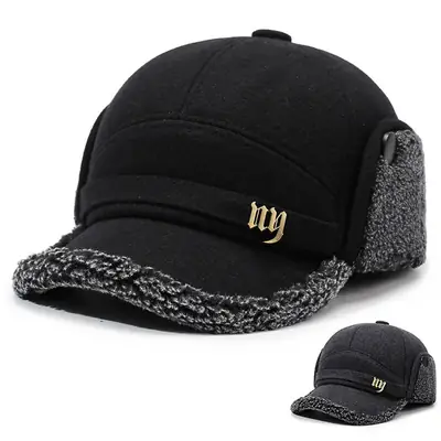 Winter Woolen Baseball Cap for Men with Cuffed Ear Protection