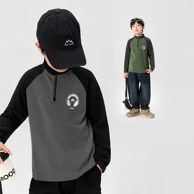 Boys Base Layer Shirt German Velvet Outerwear Long Sleeve T-Shirt for Young Children