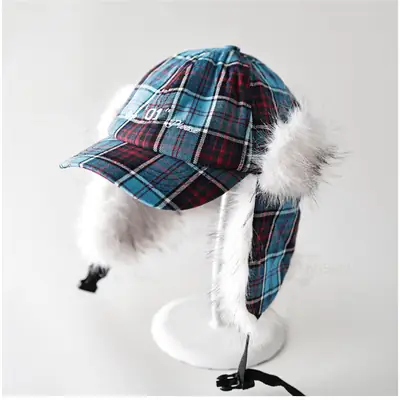 Men Women Plaid Fur Ear Traps Cap