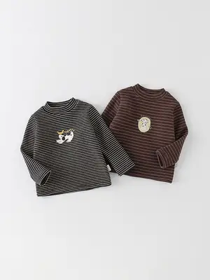 Baby Boy Velvet Striped Long Sleeve T-Shirt Brown