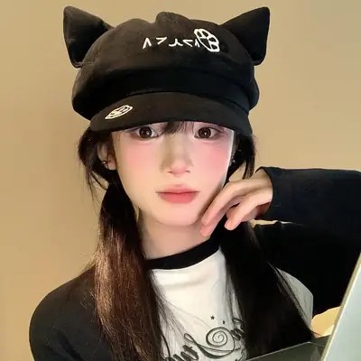 Black Cat Ear Cap for Women Anime Y2K Subculture