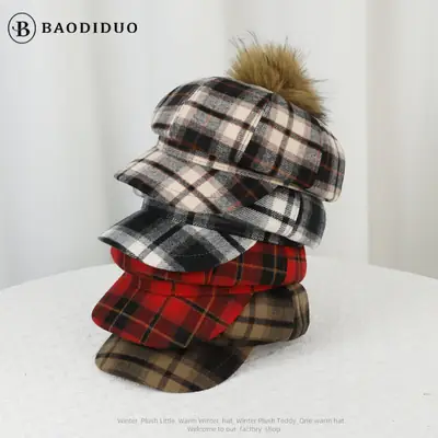 Autumn Winter Plaid Duckbill Hat for Men