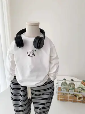 Children Long Sleeve Cotton T-Shirt White Cartoon Baby Bottom