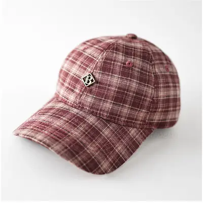 Men Plaid Baseball Cap with Logo