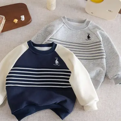 Kids Striped Fleece Sweatshirt Grey Toddler
