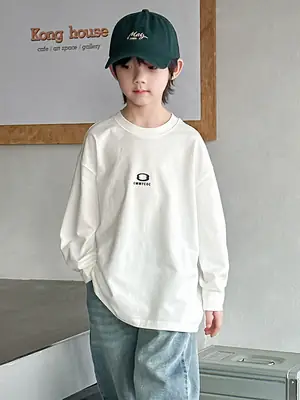 Boys Long Sleeve T-Shirt White Spring Autumn 2025