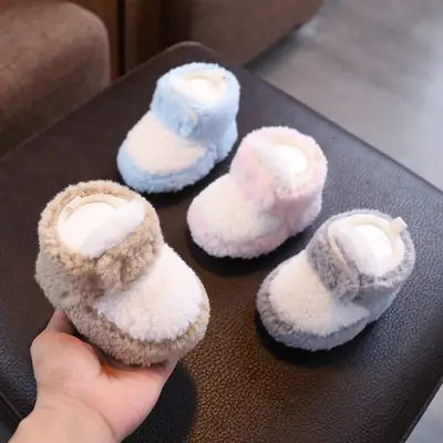 Autumn and Winter Fleece-Lined Thickened Baby Shoes, Soft-Soled Non-Slip Toddler Shoes, Newborn Children's Shoes and Socks, Baby Cartoon Warm Winter Shoes