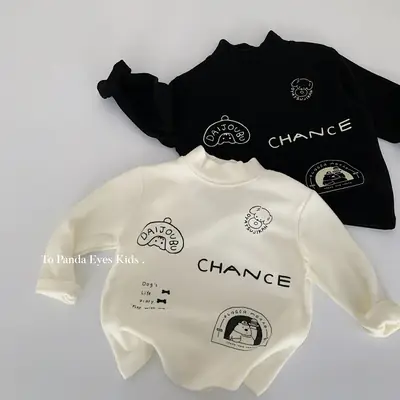 Children's Printed Long Sleeve T-Shirts Velvet Boys Off-White Medium