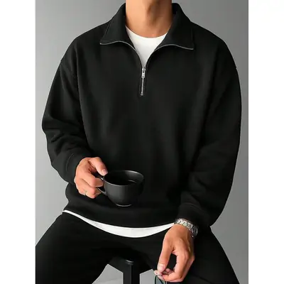 Men's Black 2-Piece Sweatshirt Set with Zip Front