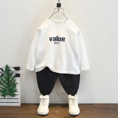 Boys White Value Letter Print Round Neck T-Shirt