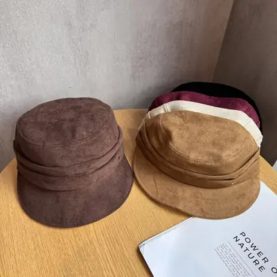 Korean Style Suede Equestrian Hat Black Brown