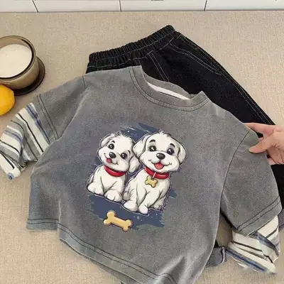Pure Cotton Cartoon Dog Sweatshirt for Kids Spring Autumn