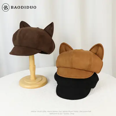 Black Cat Ear Beret Hat for Women
