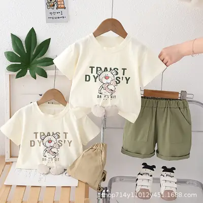 2025 New Cute Boys Cartoon Printed T-Shirt Shorts Set