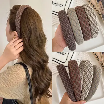 Korean-Style Artistic Academy Pattern Headband with Vintage High Crown Sponge Wide Headband for Girls, Elegant Hair Accessory