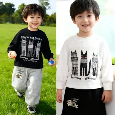 Kids Cotton Long Sleeve T-Shirt Set Spring Autumn Jogger Pants