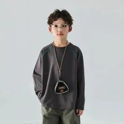 Boys Long Sleeve T-Shirt Grey 2025 Korean Style