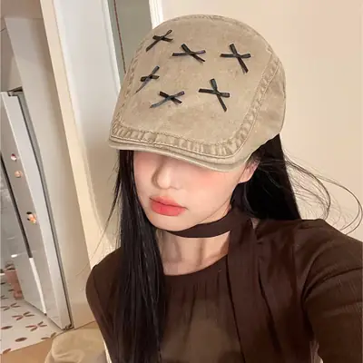 Korean Style Forward Hat with Bowknot Y2K Women's Spring Summer Fashion Versatile Casual Face-Slimming Newsboy Beret