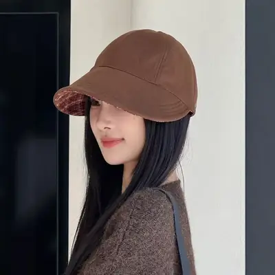 Double Sided Plaid Sun Hat for Women Autumn Winter