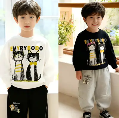 Kids Grey Hoodie Pants Set Cotton 2025
