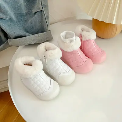 Baby Toddler Shoes, Kidsren's Cotton Shoes, 2025 Autumn and Winter Girls' Korean Style Snow Boots Fleece-Lined Baby Girl's Shoes