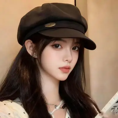 Women's Korean Style Miu Beret Face-Slimming Wig Cap Large Head