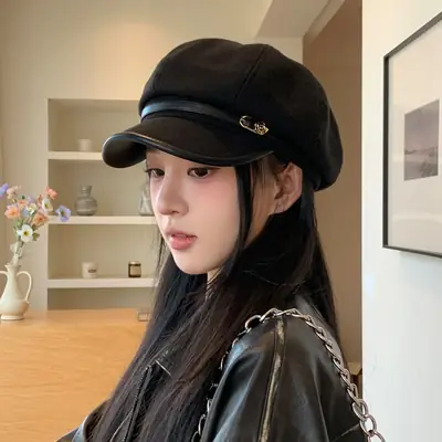 Japanese Retro Black Beret Hat for Women