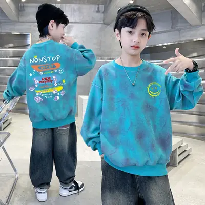 Boys Sweatshirt Blue Turtle Print Round Neck Spring Autumn 2025