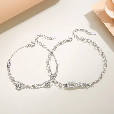Thorn Rose Couple Bracelet Silver High-Value Gift