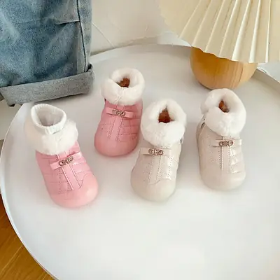 Baby Girl High-Top Snow Boots, Warm Baby Shoes, Autumn and Winter Kidsren's Toddler Shoes, Velvet Girls' Short Boots, Kidsren's Shoes