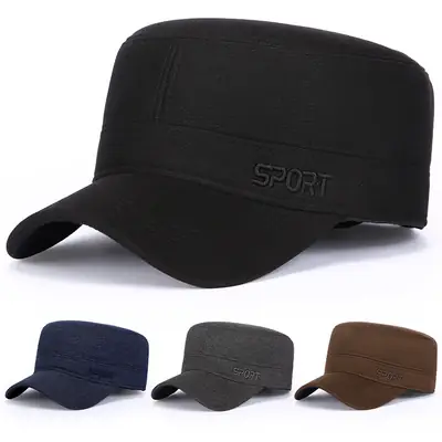 Men's Black Winter Ear Protection Cap for Elderly
