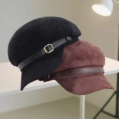 Women Suede Retro Cap Brown Duck Tongue Beret