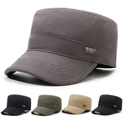 Men's Cotton Flat Cap Sunshade Logo Grey