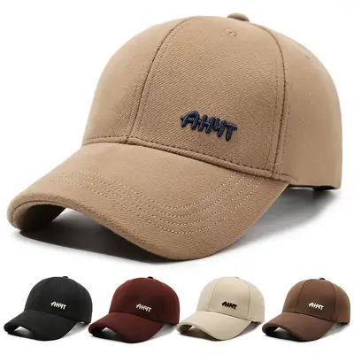 Men's Beige Embroidered Baseball Cap Autumn Winter Warm