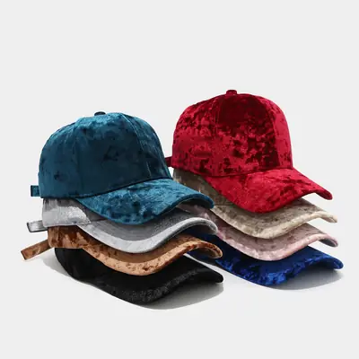 Men Velvet Baseball Cap Blue Curved Bristle Winter Casual